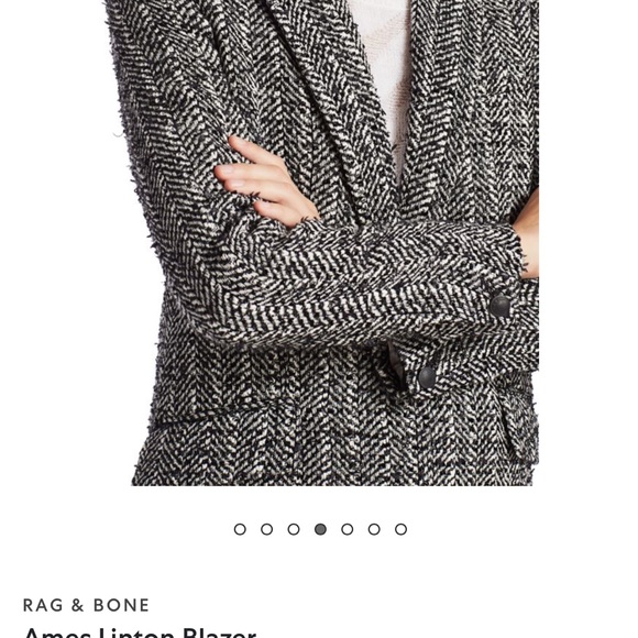 RAG & BONE Ames Linton Blazer Jacket Black White Herringbone Tweed Size 12 EUC - Picture 3 of 16
